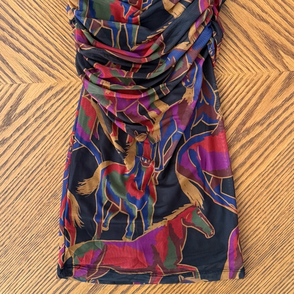 FARM RIO Wild Horses Tulle Midi Dress - Black Horse Print - Picture 5 of 11